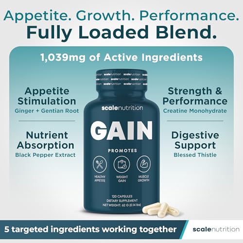 Gain Appetite Booster Capsules for Adults, Weight Gainer Support for Men and Women, Creatine Enhanced Weight Gain Pills with Ginger Extract, Blessed Thistle and Gentian Root - 120 Capsules - Image 4