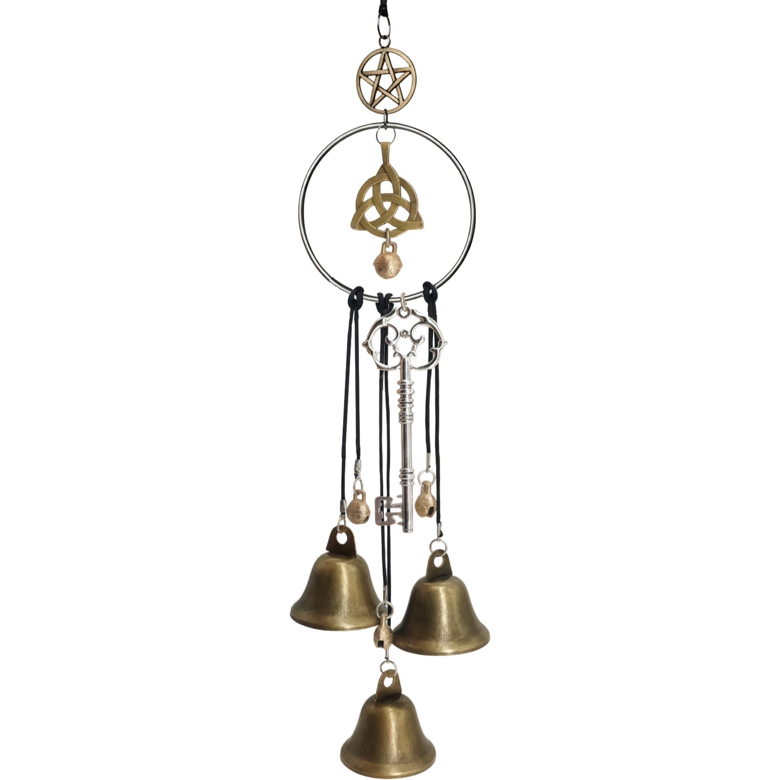 Witch Bells for Home Protection Handmade Witch Bells for Door Knob Hanging Wind Chimes with 3 Bells Mystical Witchcraft Door Bell Decor Hanging Pendant for Indoor Outdoor Home Window Patio