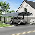 12x24FT Metal Carport, Heavy Duty Carport with Galvanized Steel Roof and Enhanced Base, Upgraded Large Outdoor Canopy, Metal Garage for Cars, Boats, Trucks, Gray (12x24FT)