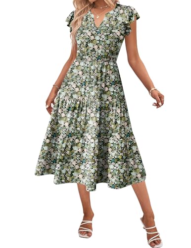Image of ZEAGOO Womens Summer Casual Dresses Ruffle Sleeve V Neck Midi Dress Flowy Tiered Dress with Pockets Boho Sundresses