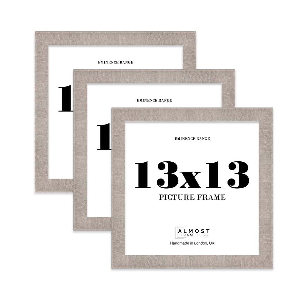 13x13" Grey Picture Frame - Rustic Wood Industrial Effect Photo Frame for Wall Display, Ideal for Posters, Prints & Home Décor, Wall Hooks, 32mm Edge - 3 Pack