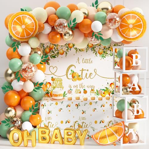 Image of Little Cutie Baby Shower Decoration Orange Theme Birthday Party Supplies A Little Cutie is On The Way Backdrop Tablecloth Balloon Garland for Tangerine Fruit 1st Birthday Baby Shower