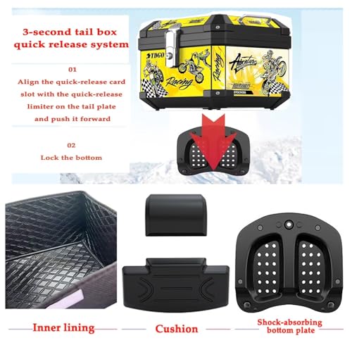 Xinpinzhou Porta-malas de motocicleta 45L, capa superior universal para motocicleta, caixa de armaze