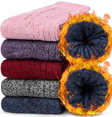 Chalier Finery 5 Pares Calcetines Térmicos de Lana para Mujer Calcetines de Invierno Colores para Senderismo y Correr Regalos de Cumpleaños