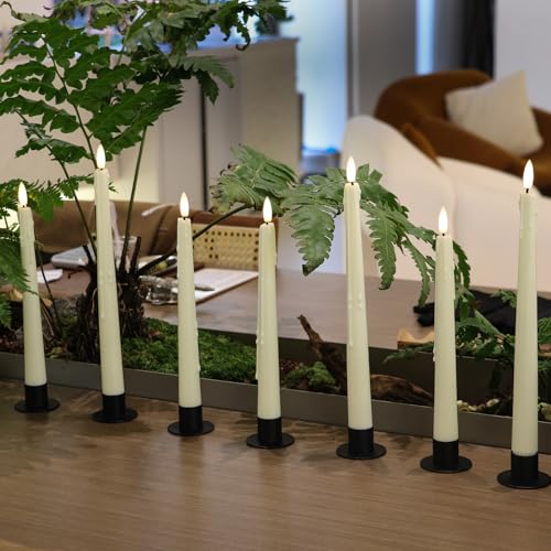 Image of Rhytsing Natural White Flameless Taper Candles with Timer Function, Battery Operated Dinner Long Candlestick Wax Drip Design, Warm White LED, 2 Remotes Included - Set of 6-29cm