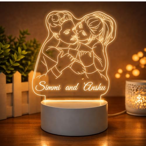 Image of Customized 3D Lamp for Couples - Personalized LED Night Light with Names, Unique Gift for Husband Wife, Custom Romantic Decor for Birthday, Wedding, or Valentine (Couple Hug Lamp)