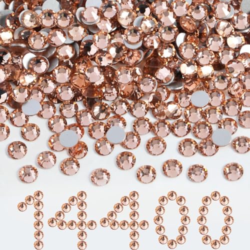 Image of Beadsland Flat Back Crystal Rhinestones Bulk, Light Peach, SS20, 14400pcs | Flatback Glass Gems for Nails Crafts Clothes DIY Decoration, Glue Fix, 4.6-4.8mm.Champagne