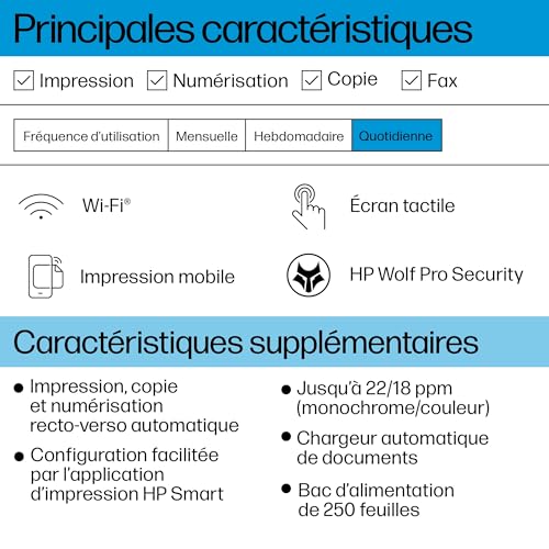 HP OfficeJet Pro Imprimante Multifonction à Jet d'Encre A4 Couleur Recto Verso Automatique 25 ppm Wi Fi d'Encre Instant Ink Inclus - vue 10
