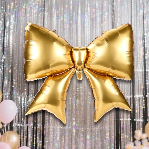 Image of 2pcs Large Bow Balloons, Bow Themed Party Decorations Elegant Coquette Balloons for Coquette Birthday Wedding Engagement Party Decoration (gold)