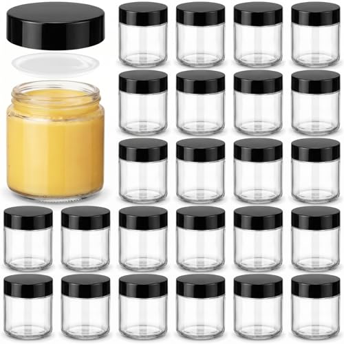 Image of Norme 24 Pcs 4 oz Glass Jars with Lids Cosmetic Jars, Black, Clear