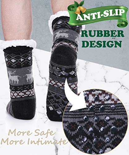 EBMORE Mens Slipper Fuzzy Socks Fluffy Winter Cabin Cozy Warm Soft Fleece Thick Comfy Gift Socks with Grips4