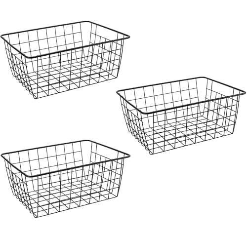 WEIWUXIAN 3 Stück Aufbewahrungskörbe aus Draht, 28x22x12cm Metallkorb Klein, Bad Korb Metall, Wand Eisen Korb Einhängekorb, Offenes Drahtdesign, Gitterkorb Aufbewahrung für Büro, Küche, Bad
