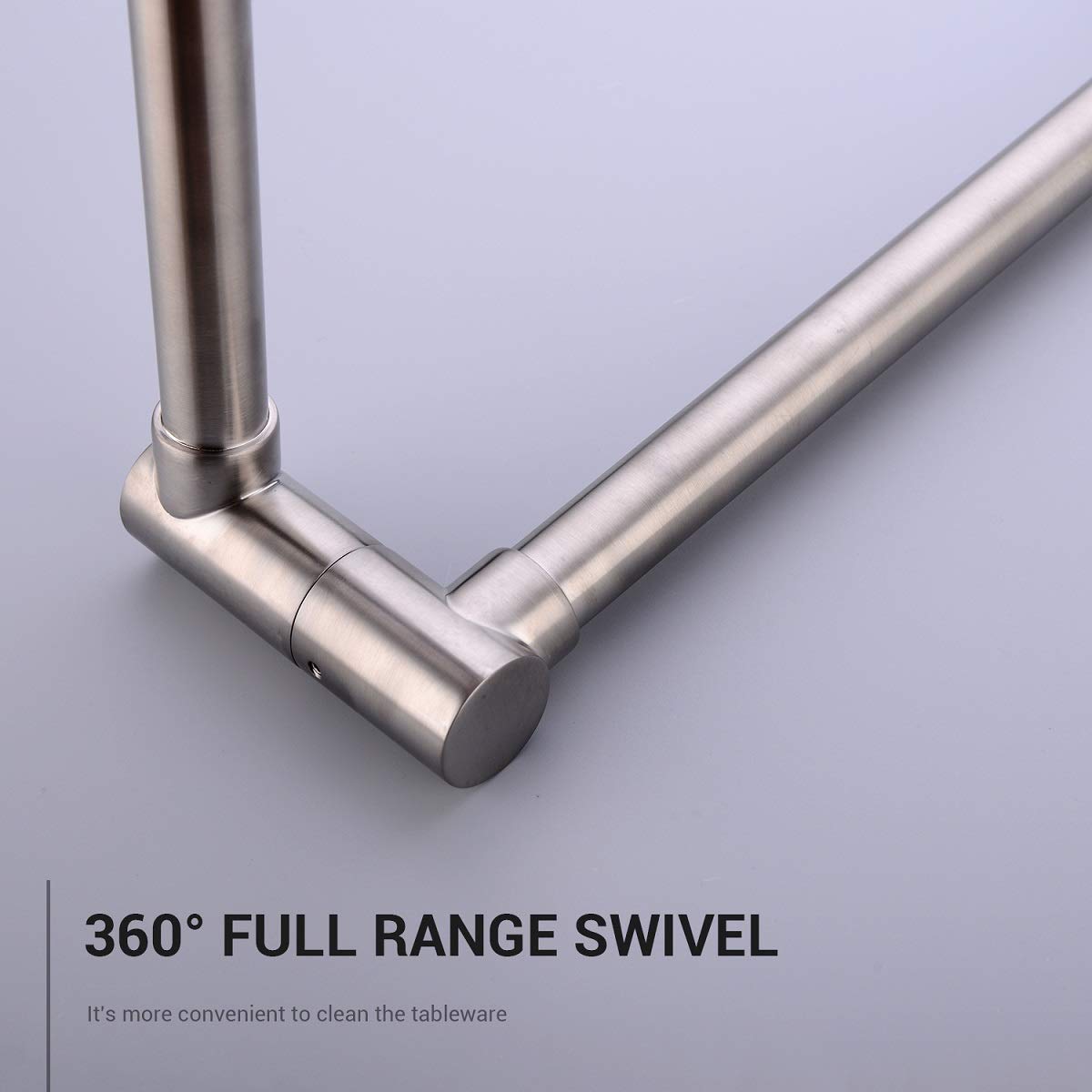 Grifo de llenado de pote KPF-13012BN, 2 manijas válvula montada en la pared de acero inoxidable comercial fregadero olla relleno con doble articulación brazo plegable estirable, níquel cepillado
