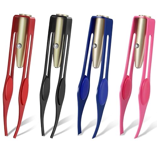 Radsocken 4Pcs Tweezers with LED Light, Hair Removal Lighted Tweezers Makeup Tweezers with Light Tools, Stainless Steel Tweezers for Men Women Precision Eyebrow Eyelash Hair Removal, 4 Colors