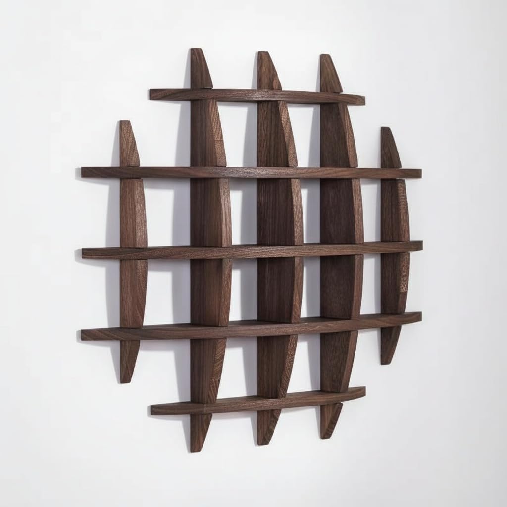 Solid Wood Wall Hanging Tea Rack, Chinese Style Storage Rack, Modern Simple Duo Bao Ge (Carbon burning color)