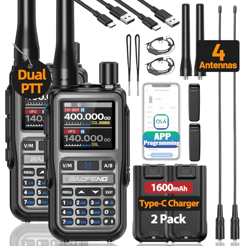 Baofeng Radio UV-5R Mini Ham Radio Long Range Handheld Two Way Radio NOAA Weather Radio Rechargeable Walkie Talkies Dual PTT APP Programming Copy Frequency 999CH with USB-C Charging Survival Radio