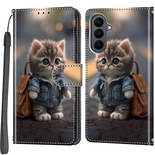Étui portefeuille Samsung S26 Plus en cuir synthétique avec support et motif chat