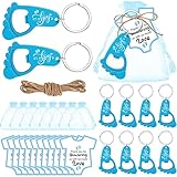 Estune 50 Sets Baby Shower Favors for Guests 50 Baby Shower Bottle Opener Foot Shaped Keychain Opener 50 Thank You Cards with Organza Bags and Twine Gender Reveal Party Favors (Blue boy)