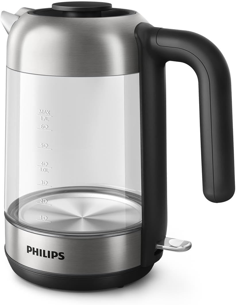 Philips Bollitore Elettrico 5000, 1,7 L, Ebollizione rapida, in Vetro | Bollitore acqua elettrico con base girevole 360°, Protezione anti-secco, filtro micro-trama, acqua sempre pulita (HD9339/80)