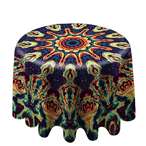 Mantel redondo de 152 cm, estilo bohemio floral vintage mandala circular mantel lavable poliéster para fiestas de vacaciones Cover