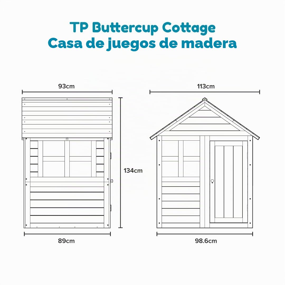TP Buttercup Cottage Casa de juegos de madera FSC personalizable con ventanas de plexiglás y porche
