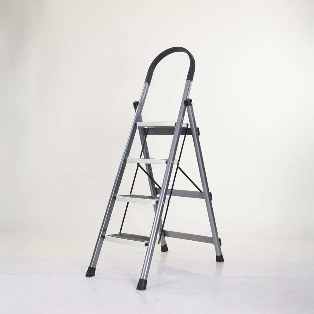 PRO HOME 4 Step Ladder - Foldable Steel -Wide Anti Skid Steps - 5 Year Manufacturer Warranty(Gray & White)-image-42