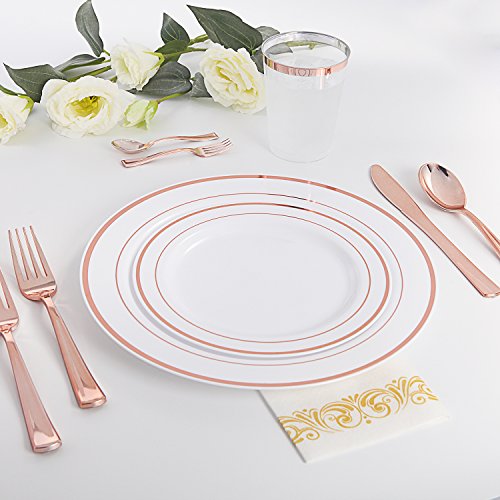 image for WDF 300 Pieces Rose Gold Plastic Silverware- Disposable Flatware Set -