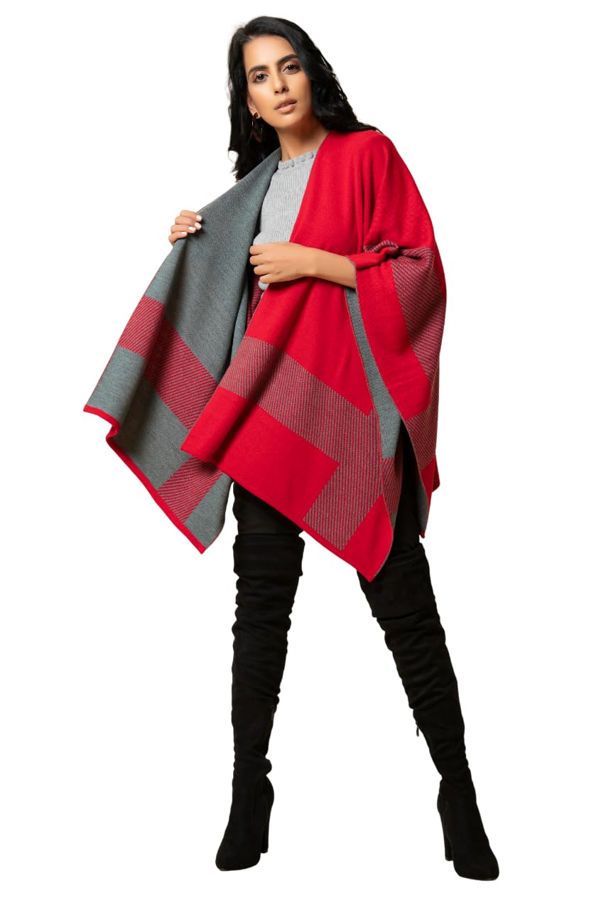 Women’s Woolen Cape Outerwear | Draped Shawl Style Open Front Layer | Structured Textured Fabric with Contrast Border Detailing | Refined Indo-Western Fashion Wrap-image-26