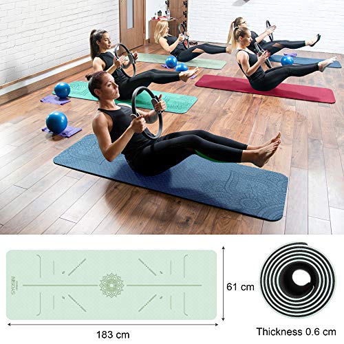 image for SYOSIN Yoga Mat with Carrying Strap, ¼ Inch TPE Non-Slip Thick Yoga m