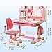 Study Desk and Chair Set for Kids 3-15, Children School Study Table Set with Adjustable Tilt Angle Desktop Sitting Corrector Ergonomic Desk Chair with Book Stand Foot Pedal Partition Design Blue