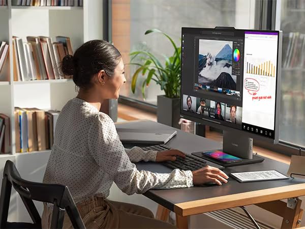 Image of Lenovo Ideacentre 27 inch IPS FHD All-in-One Touchscreen Desktop Computer | 13th Gen Intel Core i7 (10-Core, Up to 4.90GHz) | 32GB DDR5 RAM, 1TB SSD | Wi-Fi 6 | Win 11 | Wireless Charging