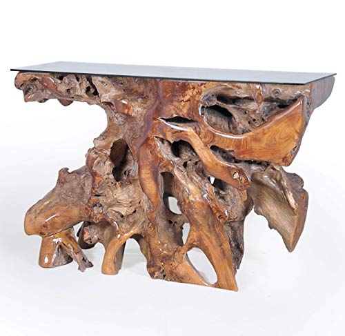 CHIC TEAK Genuine Teak Wood Root Console Table with Glass Top, 48 inch Made - Image 3