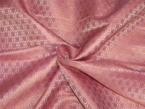 Tissu brocart rose et doré BRO644 de 111,7 cm d'ameublement et habillement de luxe
