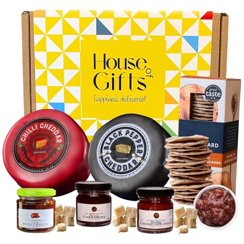Cheese Hamper Gift Set with Unique Spicy Truckles including Chilli Cheddar and Black Pepper With Sourdough Crackers & 3 Chutney Variety Jars | Cheese Lovers Birthday's & Girls Night In