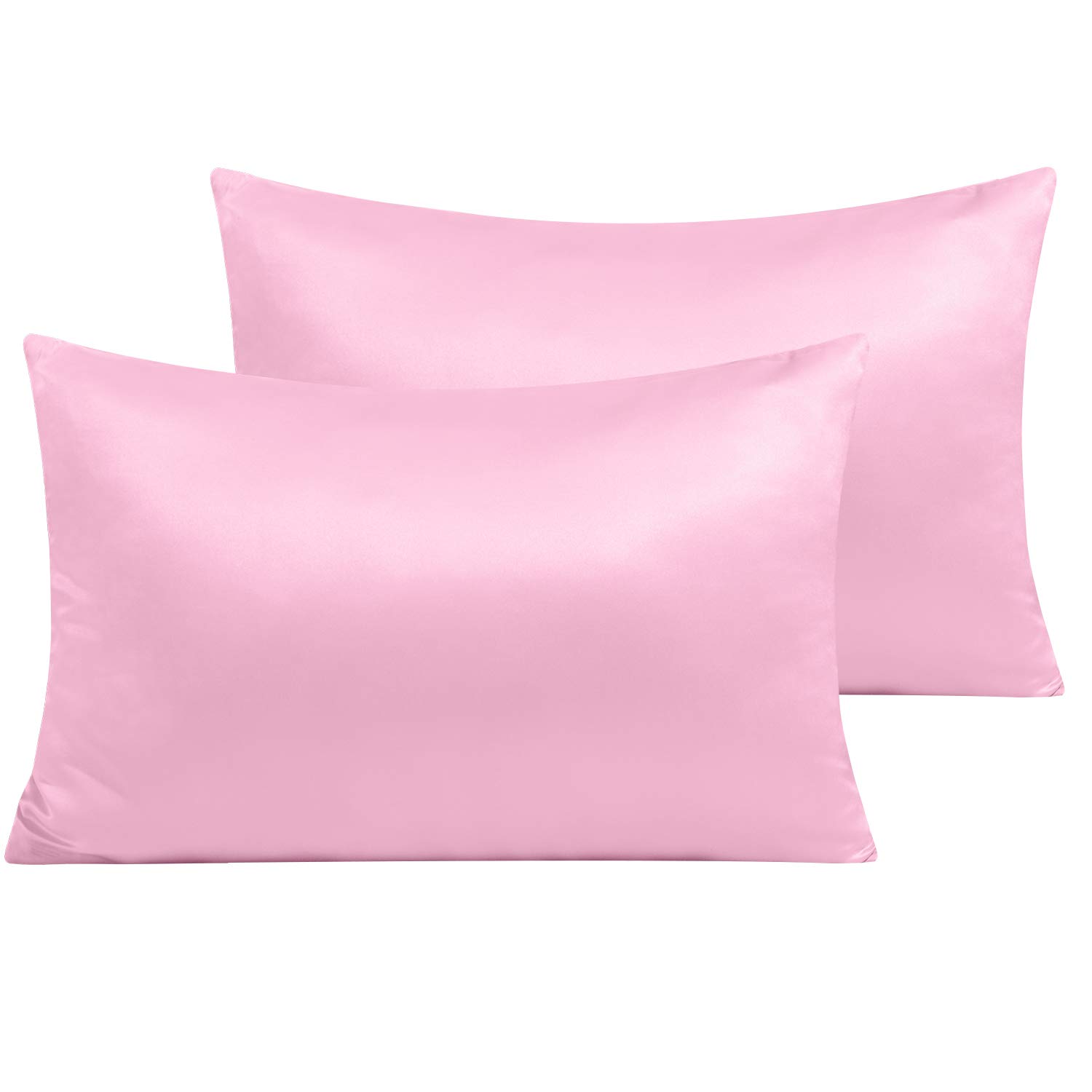 NTBAY 2 Pack Zippered Satin Pillow Cases for Hair and Skin, Luxury Standard Hidden Zipper Pillowcases Set of 2, 50x75 cm, Bright PinkOEKO-TEX STANDARD 100