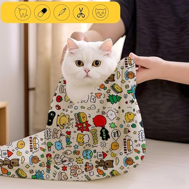 Cat Grooming Wrap, Anti-Scratch & Escape-Proof, Suitable for Nail Clipping, Ear Cleaning, Teeth Brushing, Multi-Purpose Cat Grooming Hammock-kM9HC4Zf