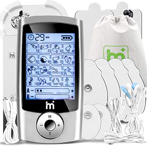HaelMed Dual Channel Electric TENS Unit Muscle Stimulator, Gen Pain Relief 16 Modes Rechargeable TENS Machine with 4pcs Premium Electrode Pads for Pain Relief & 2 Electrode Wires with 2 leads