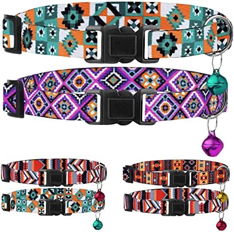 Breakaway Cat Collar with Bell - 2 Pack Safety Tribal Pattern Geometric Aztec Print Collars for Cats Kitten (Scandinavian + Aztec)