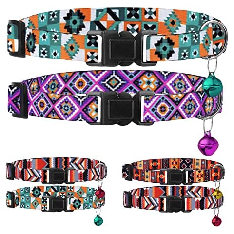 Murom Breakaway Cat Collar with Bell - 2 Pack Safety Tribal Pattern Geometric Aztec Print Collars for Cats Kitten (Scandinavian + Aztec) Cover