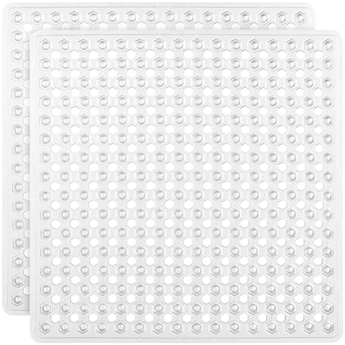 Image of GORILLA GRIP Patented Square Shower Stall Mat, Small Bathtub Floor Mats for Stand Up Showers, Suction Cups and Drainage Holes, Machine Wash, Soft on Feet, Bathroom Accessories 21x21 Inch, 2 Pack Clear