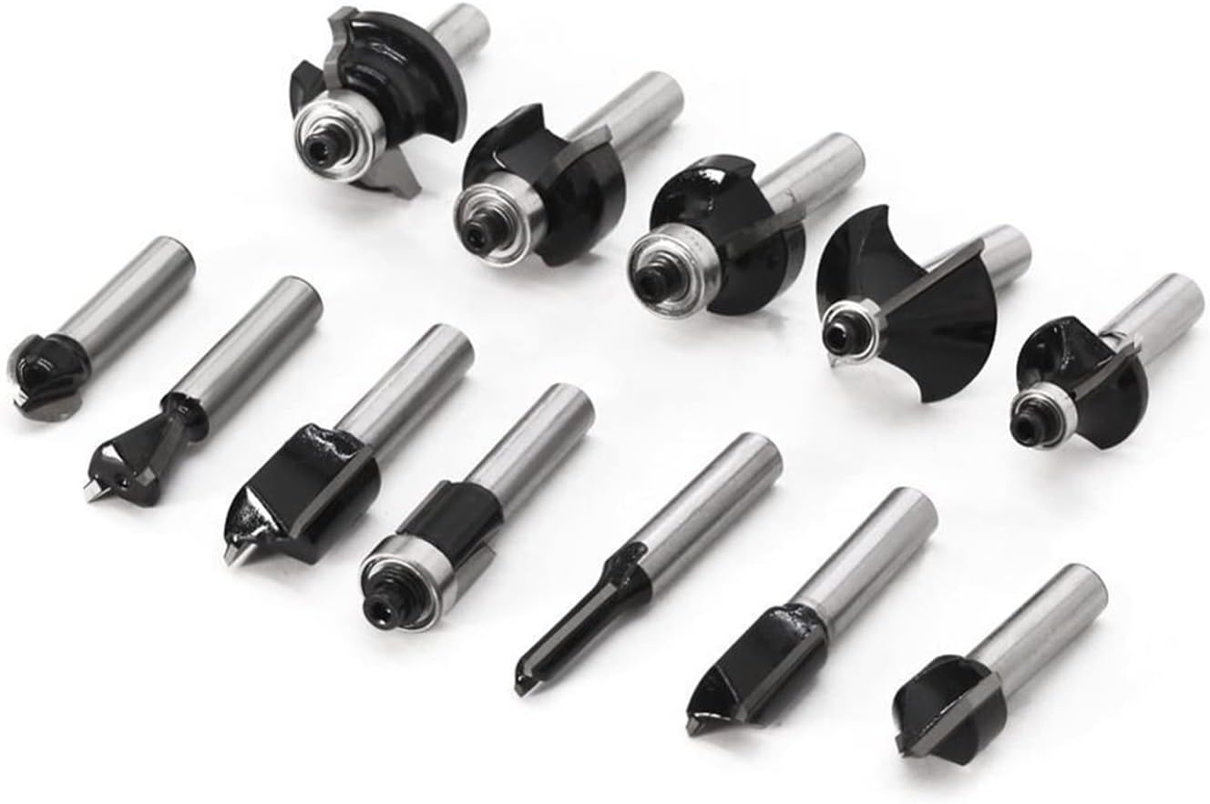 Carbide Milling Cutter 12 Pieces Of 8 Mm Shank Wood Milling Cutters, Vertical End Mills, Trimmers, Clean Flush Trimming Corners, Round Concave Box Drill Bits, Tool Milling Cutters