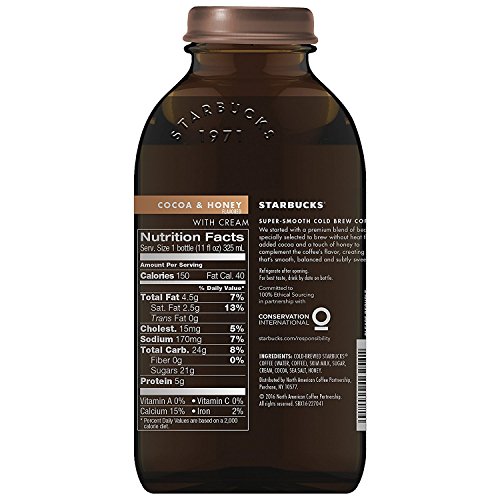 Starbucks, Cold Brew Coffee, Cocoa & Honey with Cream, 11 fl oz. glass bottles (6 Pack)