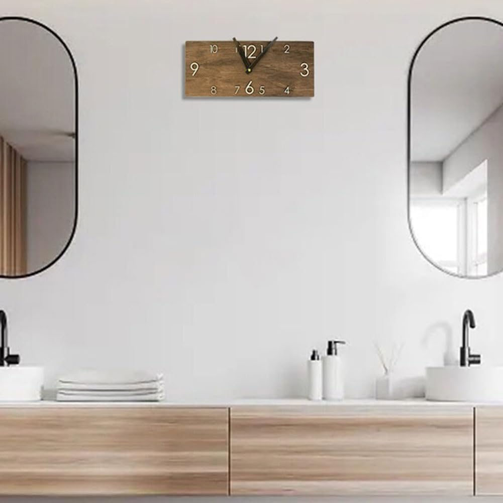 Reloj de pared de madera de 16 pulgadas, silencioso, sin tictac, retro, creativo, rectangular, reloj de pared de madera para sala de estar, cocina, dormitorio, escuela, hotel, decoración