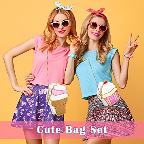 2 Pieces Cake and Ice Cream Crossbody Handbag - PU Shoulder Bag, Small Purse, Cell Phone Bag for Girls & Women2