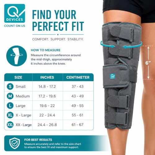 Image of Q DEVICES Long Knee Brace 22 inch Rigid Support, Immobilizes & Stabilizes Knee, & Relieves Pain With Optimal Comfort, Adjustable Strap, Anti Slip Design,Unisex (XXL)