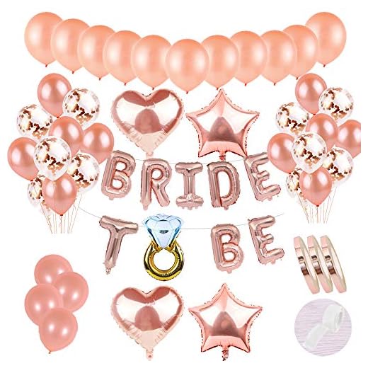 58 pzas JGA Deco Globos Juego de oro rosa: Cartas de helio Láminas de globos Novia a ser Banner y 30 látex Globos y 15 confeti Globos y 4 globos de corazones para la fiesta de Compromiso de la hija