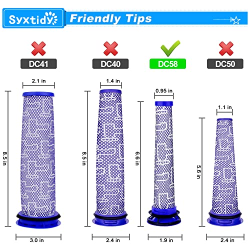 Image of 4 Pack Pre Filter Replacements for Dyson Animal Absolute V7 V8 V6 DC58 DC59 Motorhead Total Clean Cordless Vacuum Cleaner,Compare to Part # 965661-01