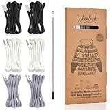 Easy Drawstring Pants Threader with 6 Replacements Draw Strings for Men & Women, 57 Inch Drawstring Cord for Shorts, Pants, Sweatpants, and Hoodies Repairing (Each 2 for Grey, White, Black Strings)