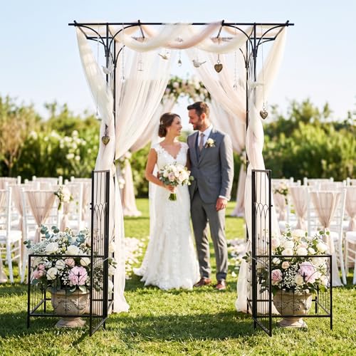 Pérgola con arco de metal COSTWAY para crear un rincón romántico en tu jardín 3