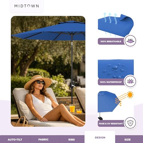 Image of Midtown Umbrellas Lean - 10 Ft Patio Umbrella, Dark Blue Canopy